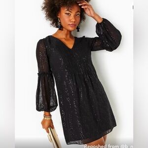 Lilly Pulitzer Black Silk Long-Sleeve V-Neck Dress Clem sz 6 NWT